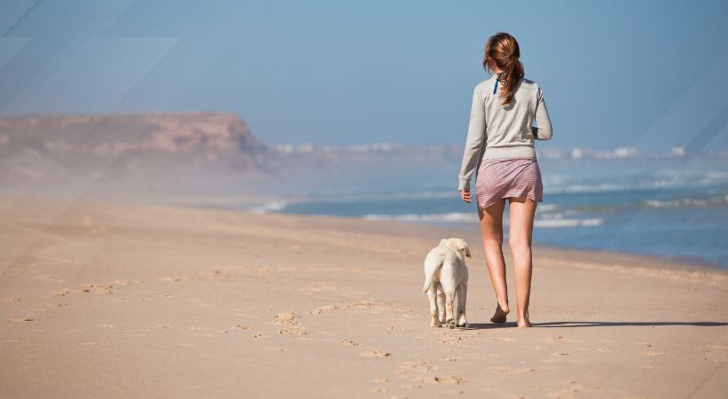 walking with dog in Downderry Beach