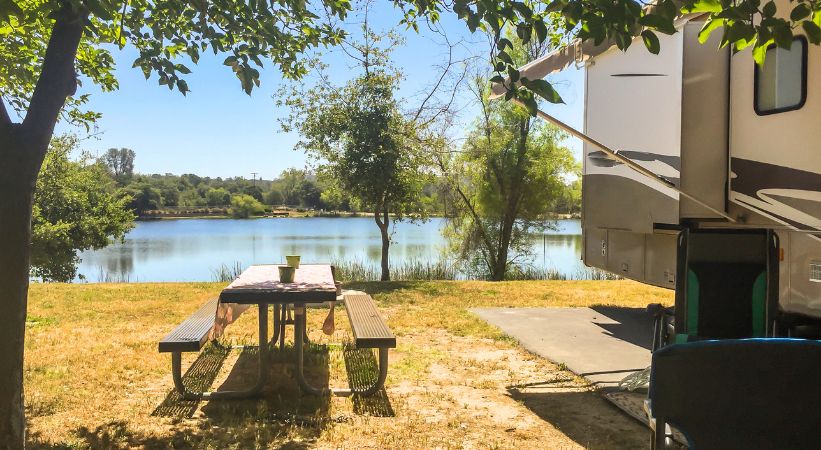 rv camping beside lake