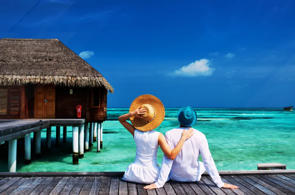 relaxation on resort after checking in a honeymoon trip on maldives