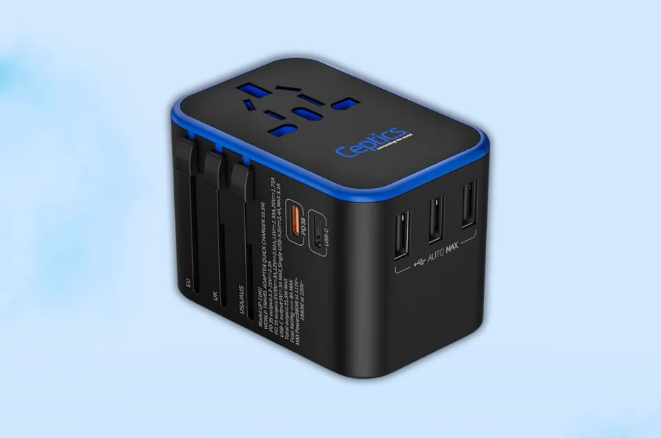 Ceptics Universal Travel Adapter, 35W International Power Adapter with PD & QC 3.0 Dual USB-C