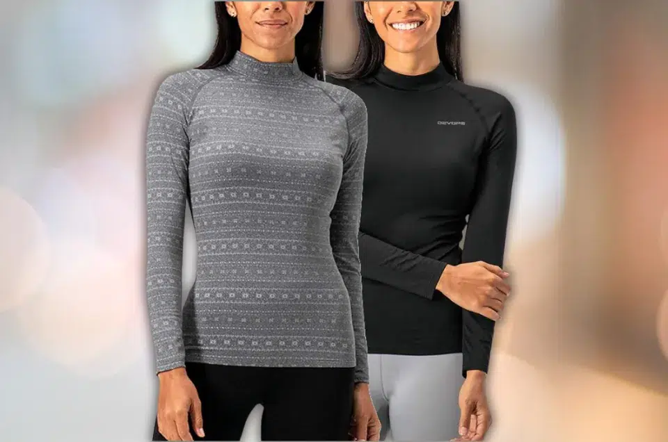 DEVOPS Women's 2 Pack Thermal Turtle Long Sleeve Shirts Compression Baselayer Tops