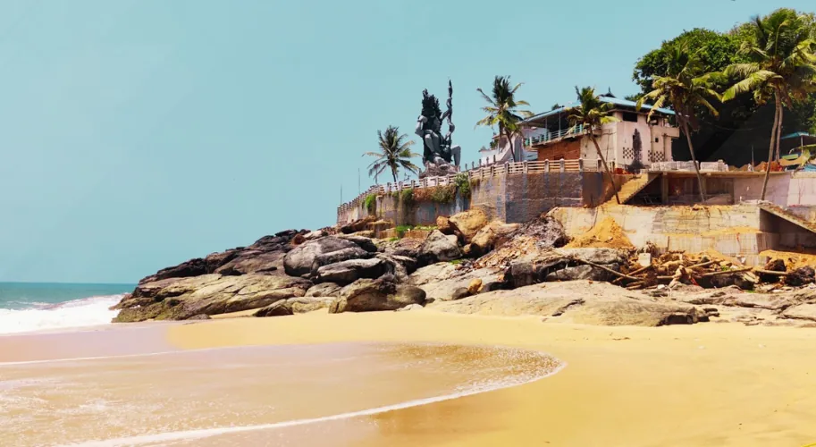 Azhimala Shiva Temple near Chowara Beach overlooking the Arabian Sea in Kerala