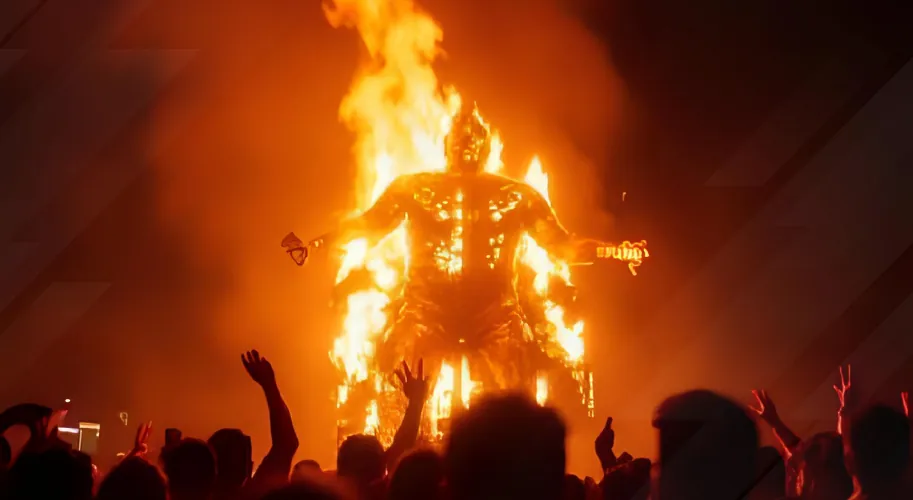 Narakasura effigy burning during Diwali celebrations in Goa.