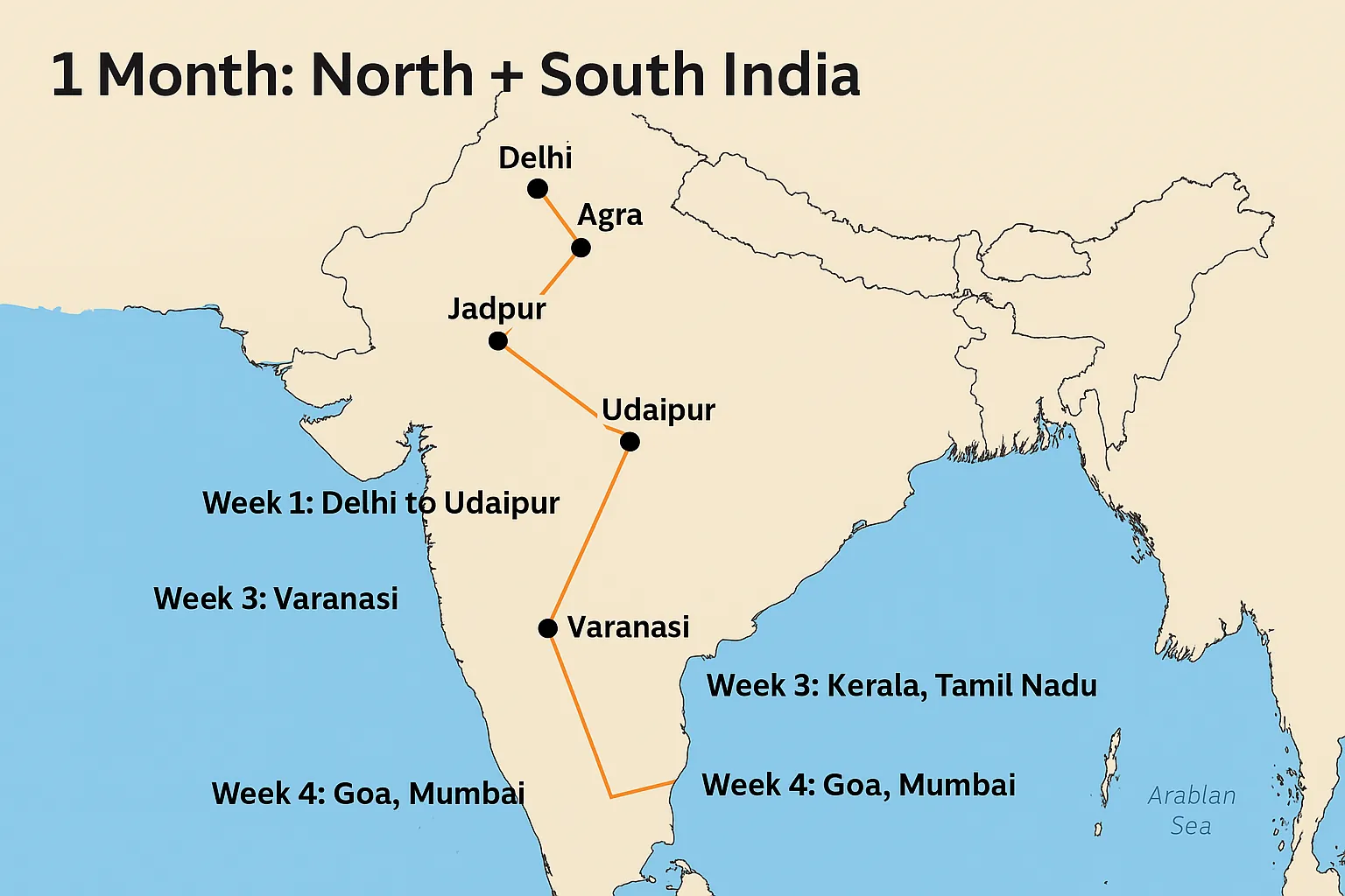 india-itinerary-map-north-south
