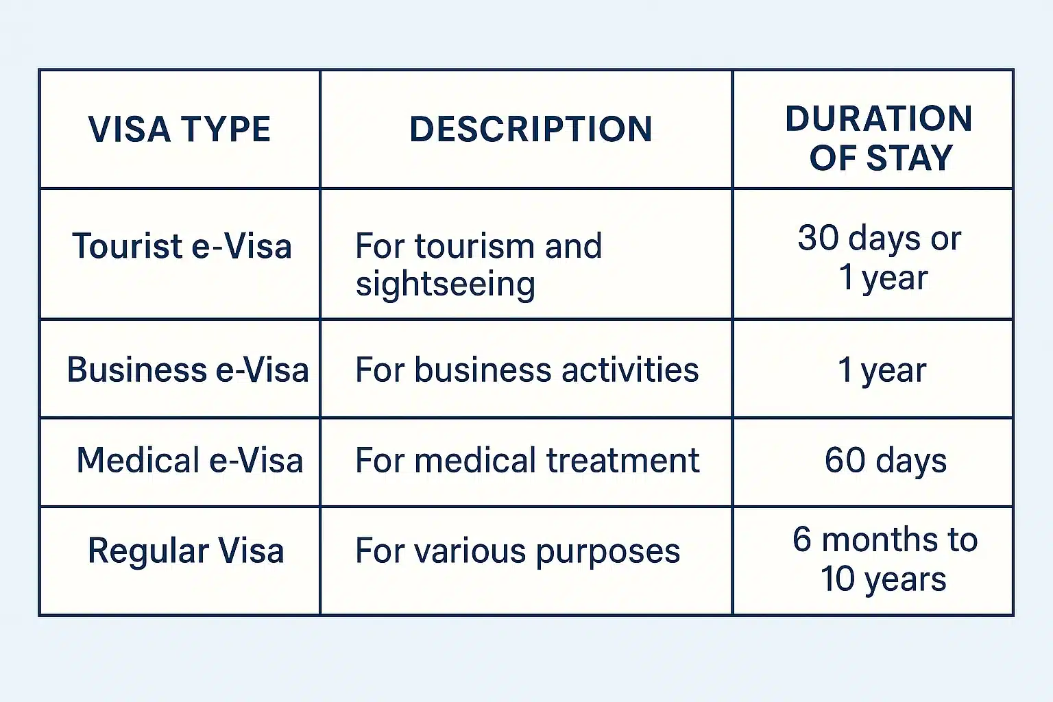 Tourist, Business, Medical, and Regular visa comparison in India