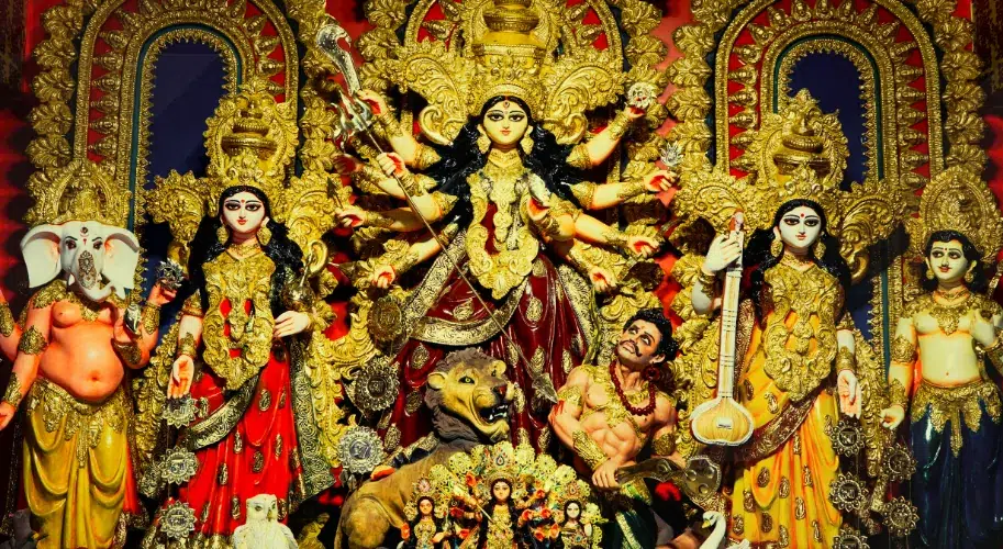 Kali Puja celebrations with illuminated pandals and idols in Kolkata during Diwali.